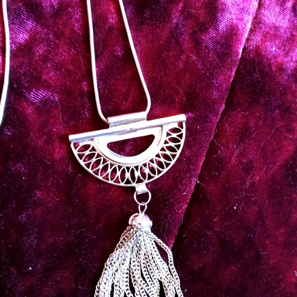 Long silver necklace